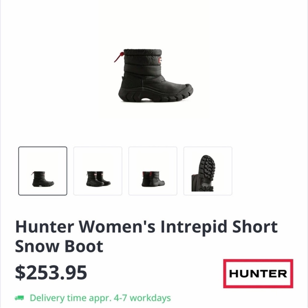 Hunter Women's Black Intrepid Short Snow Boot sz 8 woman NEW IN BOX